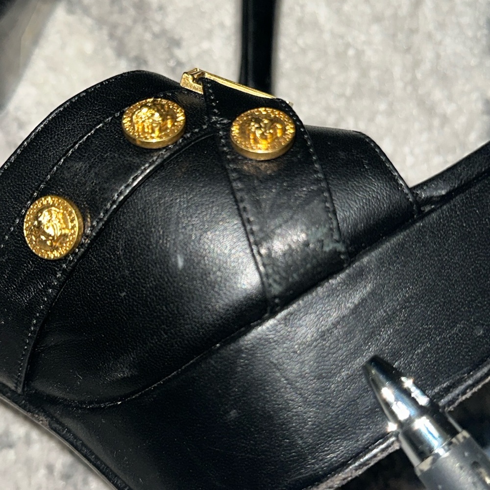 GIANNI VERSACE TRIBUTE MEDUSA BLACK LEATHER SLIDES HEELS Size 10 - Picture 12 of 13